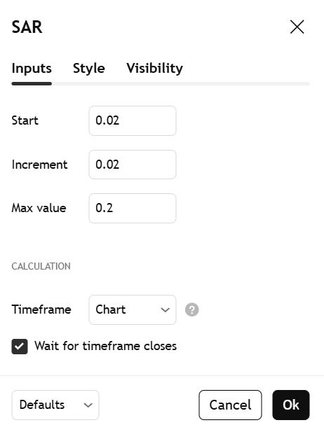 Prabolic SAR settings
