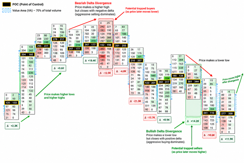 Trapped traders and delta divergence