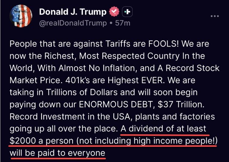 trump dividend tariffs 2000$
